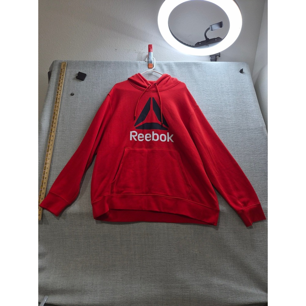 Reebok Oversized Hoodie Mens 3XL Red Graphic Print Cotton Fleece Lined Winter